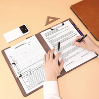 Organiseur de documents A4 en cuir PU avec logo personnalisé, couleurs personnalisées, double porte-documents, classeur à double clip, bloc-notes à face ouverte, protection UV