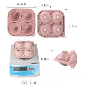 Hot Sale Rose Silicone Ice <b>Cube</b> Tray with Lid, 4-Cavity 5CM Round Mold, Easy Release Multi-Shape Reusable Ice Mould - Product Image 2