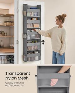 5-Tier Foldable Metal Hooks Transparent Nylon Mesh Hanging Door Organizer with 5 <b>Large</b> Pockets Over the Door Organizer - Product Image 4