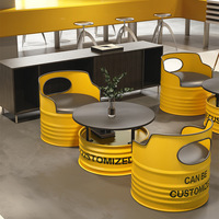 Ensemble table et chaises en fer forgé 4S de style industriel moderne pour restaurant commercial, design créatif en forme de fût d'huile, pour café en extérieur