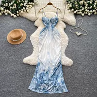 Robe longue unie pour femme, design asymétrique, taille cintrée, tenue décontractée d'été, disponible en bleu et plusieurs tailles