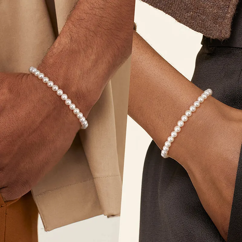 Logo gratuito Lasering 6mm braccialetti con perline di perle d'acqua dolce braccialetto di perle d'acqua dolce di moda per donna uomo