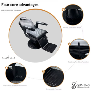 Fauteuil de barbier QUMENG tout noir, robuste, pivotant à 360° °   Inclinaison manuelle pivotante |   Repose-pieds en acier inoxydable pour nouvelle ouverture - Product Image 3