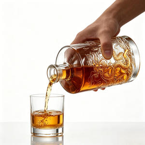Nuevo Diseño Personalizado, Botella de Vidrio Transparente de 500 ml con Patrón Floral de Dragón Chino Clásico, con Tapón de Corcho, para Bebidas Espirituosas, <span class=keywords><strong>Tequila</strong></span> - Product Image 4