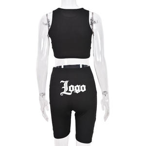 Logo personalizzato donna nero abbigliamento sportivo Slim Fit Shorts canotta due pezzi <span class=keywords><strong>tuta</strong></span> sportiva 2 pezzi Set <span class=keywords><strong>tuta</strong></span> corta donna - Product Image 5