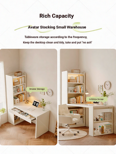 <span class=keywords><strong>Escritorio</strong></span> Esquinero de Lujo en MDF con Estantería Integrada, Diseño Moderno y Ligero para el Hogar, Dormitorio, Uso con Computadora, Almacenamiento de Libros - Product Image 6