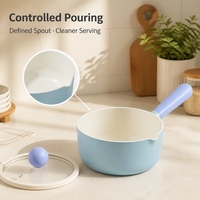 Casserole antiadhésive en céramique saine sans PFAS avec couvercle en verre et poignée confortable pour cuisinière à induction électrique et à gaz