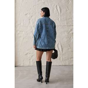 Chaqueta vaquera azul para mujer, estilo vintage con remaches decorativos, de algodón, corte holgado, abrigo de moda - Product Image 1