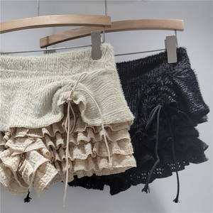 Shorts pour femmes Viviblook Z0120PT, nouveaux shorts décontractés en peluche avec bord festonné, dentelle patchwork, cordon de serrage, taille élastique, lacets - Product Image 5