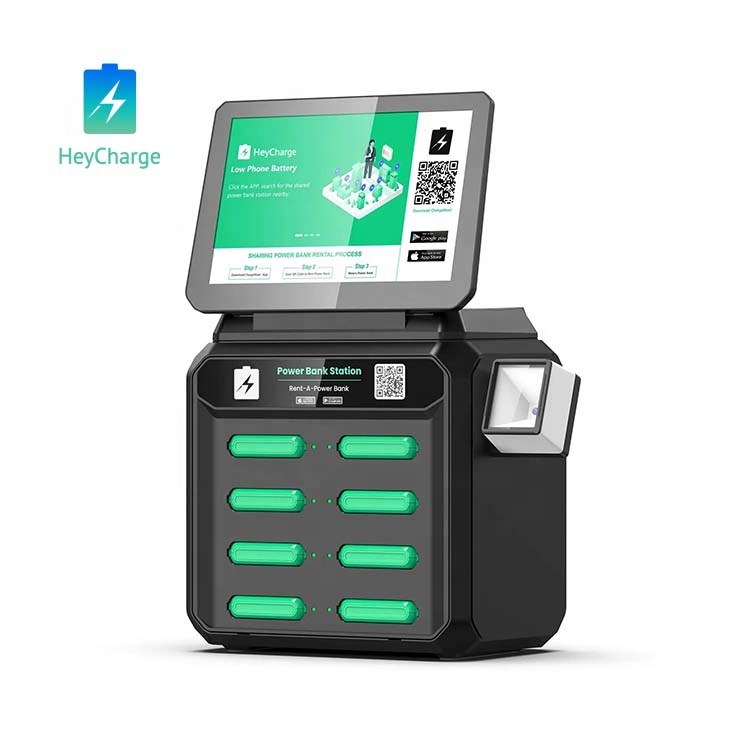 Estación de carga con pantalla y máquina POS