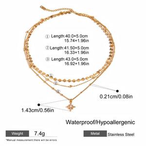 Collar con Colgante <span class=keywords><strong>de</strong></span> Cadena <span class=keywords><strong>de</strong></span> Bambú y Estrella en Acero Inoxidable con Capas Electrochapadas, Joyería Moderna Hipoalergénica e Impermeable para Mujer - Product Image 6