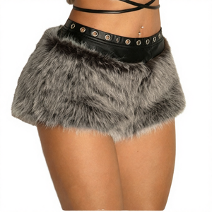 Eco Friendly Woven Velvet Faux <b>Fur</b> Plain Dyed Zipper Fly Mid Waist Women's Shorts - Product Image 4