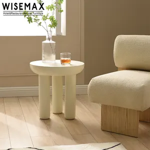 WISEMAX FURNITURE Modern home coffee table fiberglass beige printing round tea side table for living room
