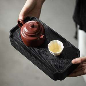 Ash Wood <b>Tea</b> Tray Charcoal Roasted Small Size Non Slip Japanese Wabi Sabi Style <b>Tea</b> <b>Set</b> For Dry Brewing - Product Image 1