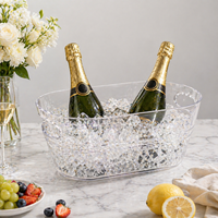 Seau à glace ovale transparent en acrylique de 5 L avec poignées, bac à boissons empilable pour bar, fête, mariage, refroidissement des boissons