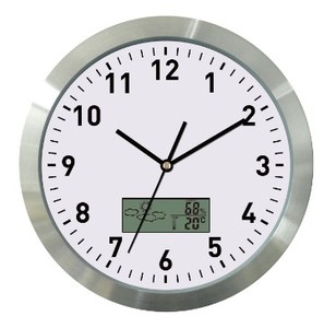 デジタル読み取り付き12インチアルミニウムフレームウォールクロック日付日と室温Sienos valanda - Product Image 1