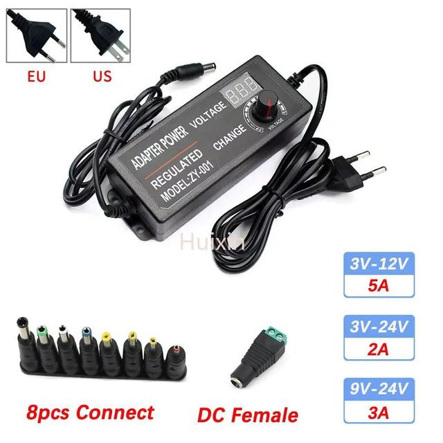 Adjustable Power Supply Adapter AC To DC 3V 12V 3V 24V 9V 24V 2A 3A 5A Universal Adapter With Display Screen Voltage Regulated