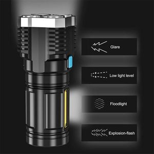 2023 New 4led Rechargeable Flashlight Cob Side <b>Light</b> Multifunctional Strong <b>Light</b> Flashlight Outdoor <b>LED</b> Portable Household - Product Image 3