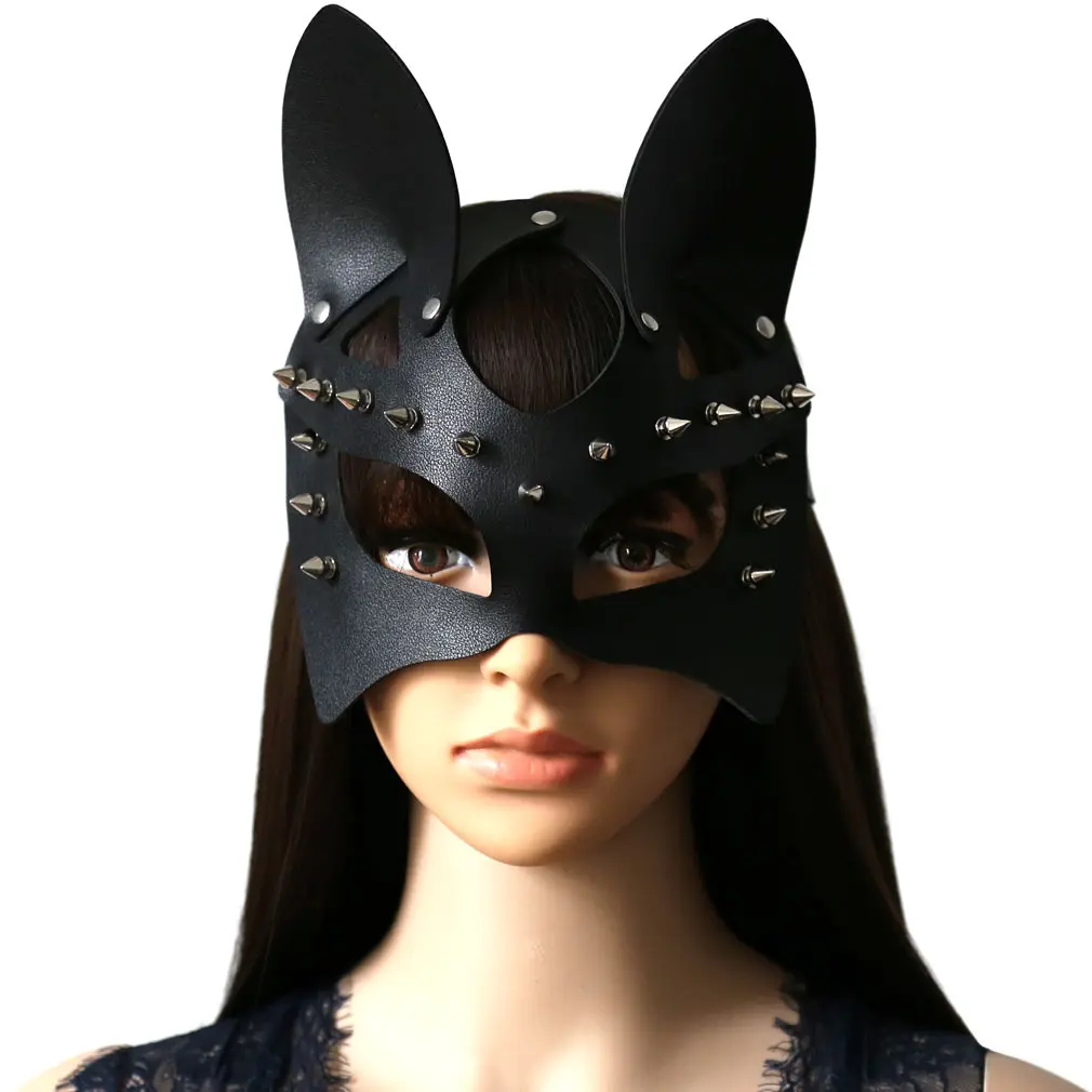 Gothic Punk Rollenspel Pu Lederen Klinknagel Masker Rave Party Decoraties Koppels Volwassen Games Bondage Sexy Masker