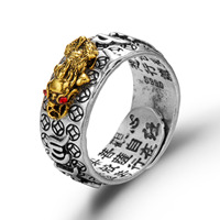 Feng Shui Pixiu Drachen ring Vintage Silber für Frauen Männer Gravur Reichtum Viel Glück Geld Zeichnung Fingerring Legierung Frieden Zirkon