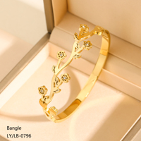 Nouveauté Bracelet en acier inoxydable 304/316 plaqué or 18 carats, résistant au ternissement, polyvalent, avec fleurs en zircon colorées, bijoux pour femmes