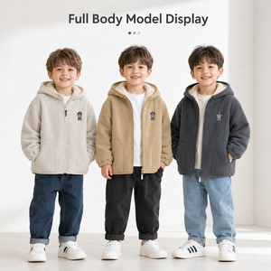 Veste d'hiver 2026 pour garçons en polaire sherpa, épaisse et chaude, à fermeture éclair, avec capuche, manteau décontracté ample pour enfants, doublure <span class=keywords><strong>Teddy</strong></span>, vêtement d'extérieur tendance - Product Image 2