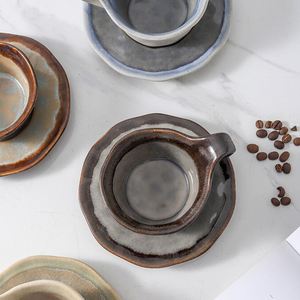 Taza de café de cerámica japonesa con cambio de color y platillo, taza vintage para latte art, taza creativa minimalista para té de la tarde americano - Product Image 4
