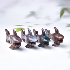 Sculptures de requins en jaspe océanique de haute qualité en pierre naturelle sculptée, pour la décoration de bureau, vente en gros - Product Image 1