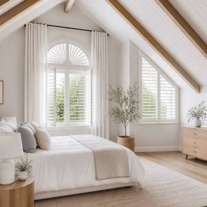 Volets de fenêtre arqués sur mesure 89 mm à lamelles en bois de Paulownia écologique de forme spéciale, support OEM et ODM - Product Image 2