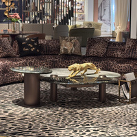 Mesa de Centro Moderna Hecha a Mano con Base Cilíndrica Mate, de Piedra de Doble Losa, Irregular, Escultural y Orgánica, para Penthouse o Salón VIP