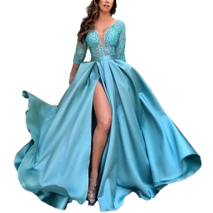 E0113ME46 Modelli di Grande Successo Abito da Sera da Donna <span class=keywords><strong>con</strong></span> Maniche Lunghe Scollo a Cuore Paillettes <span class=keywords><strong>Spacco</strong></span> Alto e Strascico Elegante e Raffinato Sehe Fashion - Product Image 5