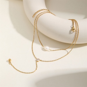 Collier Lariat Géométrique Tendance en Acier Inoxydable, Double Couche, Trois Breloques, Pendentif Perle Solide - Product Image 2