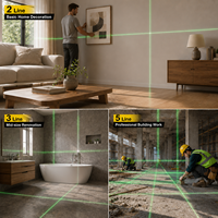 Niveau laser vert portable 5 lignes avec alarme sonore et lumineuse, auto-nivelant, avec base rotative à réglage fin pour travaux de rénovation