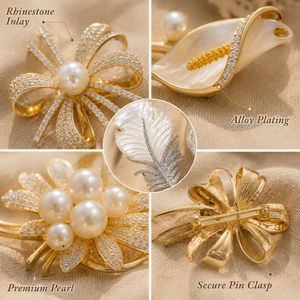 Spilla di Moda Pronta per la Spedizione, Splendida 3D Elegante con Perle, Farfalle, Fiori e <span class=keywords><strong>Foglie</strong></span>, Placcata Oro e <span class=keywords><strong>Argento</strong></span> - Product Image 3