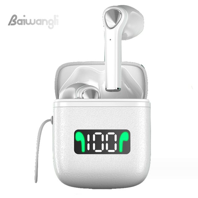 Best Quality Private TWS Earphone S20 BT5.0 Leather Pattern LED Digital Stereo Earbud Wireless Headphones Earbuds