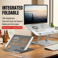 Support pour ordinateur portable avec deux ventilateurs magnétiques turbo, hauteur réglable, support pliable pour ordinateur portable, tablette, MacBook