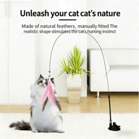 Jouet interactif pour chat à ventouse simple avec plume et fil d'acier – Anti-ennui, pour l'exercice et le jeu en intérieur – Taille standard