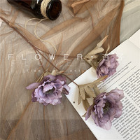 Fleurs artificielles en soie couleur caramel, petites pivoines et lotus, pour décoration de table de Noël, de salon ou de salle à manger, et accessoires pour cheveux