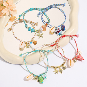 Trendy Beach Jewelry Braided Ceramic <b>Shell</b> Starfish <b>Bracelet</b> Unisex Handcrafted Adjustable Charm <b>Bracelet</b> - Product Image 1