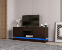 Meuble TV moderne en MDF blanc brillant avec panneau en bois éclairé par LED, unités de table TV pour hôtel, salon