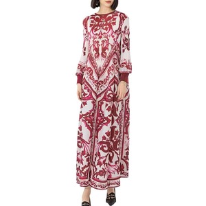 Vestido Plisado Ecológico de Talla Grande al por Mayor, Estampado Retro de Porcelana Azul y Blanca, Holgado, Informal, Ropa Natural para Mujer - Product Image 5