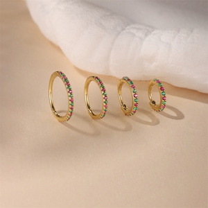 Pendientes de Aro Individuales de Plata de Ley 925 con Fila de Circonitas Rosas y Verdes, 6mm 8mm 10mm 12mm, Joyería Fina para Oreja - Product Image 4