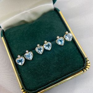 Xinfly 18k Real Pure Gold Cute Aquamarine Heart Charm Love <b>Fine</b> Jewelry Gemstone Diamond <b>Stud</b> <b>Earring</b> - Product Image 4