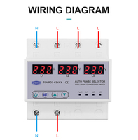 TOMZN 63A 3 Fasa 3P+N DIN Rail Pemilih Fasa Voltmeter Dapat Diatur Proteksi Tegangan Lebih dan Kurang Monitor Relay Pelindung