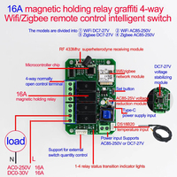Tuya 4 voies WiFi/Zigbee télécommande interrupteur intelligent DC7-27V AC85-250V 16A relais de verrouillage magnétique Support entrée de température
