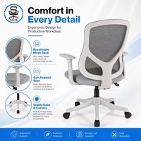 Fauteuil de bureau pivotant moderne gris confortable en maille avec fonction inclinable et réglable en hauteur pour la maison, le personnel et l'étude (vente en gros)