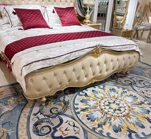 Muebles de Dormitorio de Lujo Europeos en Cuero Genuino, Cama King Size, Cama Francesa Antigua Tallada en Madera Maciza con Diseño de Hojas, para el Hogar - Product Image 5