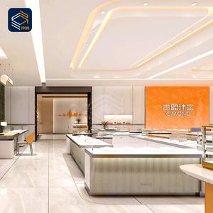 Comptoir d'exposition moderne pour bijouterie avec vitrine en verre et design d'armoire blanc et orange - Product Image 5