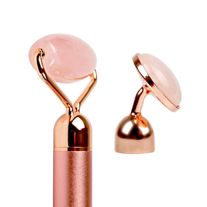 OEM logo vàng vẻ đẹp thanh điện <span class=keywords><strong>massage</strong></span> mặt con lăn chống nhăn da thắt chặt cầm tay Rose Quartz rung con lăn - Product Image 2