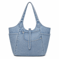 Vintage Gewaschene Denim-Tragetasche Große Kapazität Laptop-Schultertasche Mehrere Taschen Lässige Reise-Arbeits-Jeanstasche mit Individuellem Logo